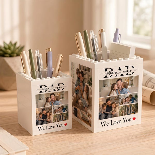 Custom Brick Pencil Pot Personalized Photo Desk Organizer for Dad, Father's day gift for dad grandpa