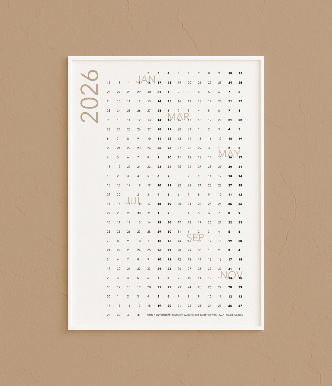 2026 Minimalist Year at a Glance Wall Calendar | Large Printable Poster ...