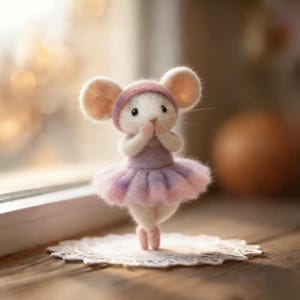 Handmade Needle Felted  Gradient Tutu Ballet White Mouse | Wool Felt Figurine | Whimsical Home Decor | Artisan Collectible | Unique Gift