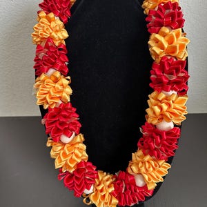 Red and Yellow Gold Ribbon Lei