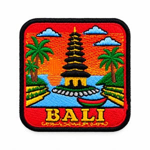 Bali Indonesia Patch, Embroidered Iron On Travel Patch, Bali Temple Souvenir Badge, Tropical Island Patch for Backpack Jacket Hat