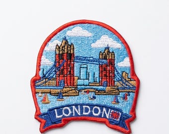 London England Patch 3" - Tower Bridge & Union Jack Souvenir - Detailed Embroidery - Iron On Sew On UK City Travel Gift Art
