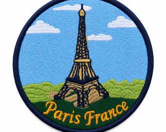 Paris France Embroidered Patch, Eiffel Tower Iron-On Applique, 3x3 Inch Travel Souvenir Patch, Paris Theme Backpack Jacket Accessory