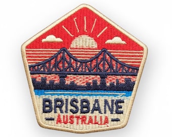 Brisbane Iron On Patch 3" - Australia Travel Souvenir - Story Bridge Landmark Badge - Sew On Embroidered Gift - Queensland City Skyline Art