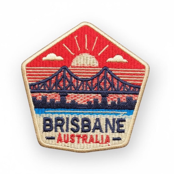 Brisbane Iron On Patch 3" - Australia Travel Souvenir - Story Bridge Landmark Badge - Sew On Embroidered Gift - Queensland City Skyline Art