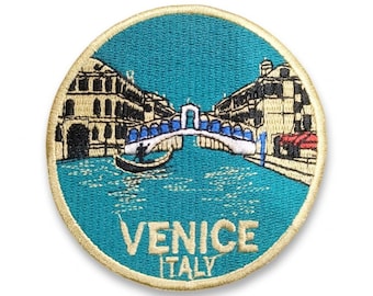 VENICE ITALY Patch 3" - Rialto Bridge & Gondola Souvenir - Detailed Embroidery - Iron On Sew On Italian City Travel Gift Art