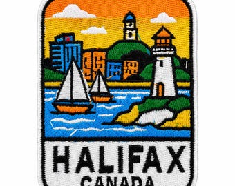 Halifax Canada Embroidered Iron-On Patch | Maritime Lighthouse & Sailboat Design | Souvenir Badge for Jackets, Backpacks, and Hats