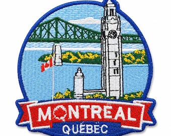 Montreal Quebec Patch 3.5" - Clock Tower & Jacques Cartier Bridge Landscape - Premium Embroidery - Iron On Sew On Canada Travel Gift