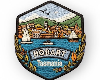 Hobart Tasmania Iron On Patch 3" - Australia Travel Souvenir - Hobart Harbour - Sew On Embroidered Gift - Tasmania Island Mountain Landmark