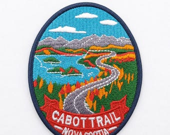 Cabot Trail Nova Scotia Patch 3" - Winding Road & Autumn Mountain Landscape - Premium Embroidery - Iron On Sew On Canada Travel Gift