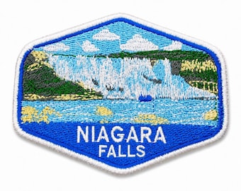 Niagara Falls Embroidered Patch - Canadian Landmark Souvenir Iron-On Sew-On - Hexagonal Travel Design