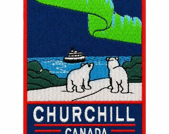 Churchill Canada Patch 3" – Northern Lights & Polar Bear - Canada Embroidered Iron On / Sew On Badge, Canadian Travel Art Gift