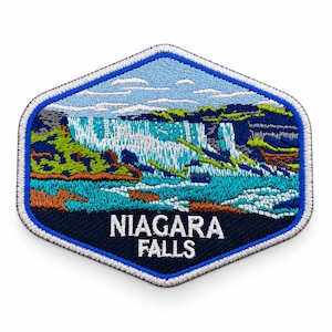 Niagara Falls Embroidered Patch - Canadian Landmark Souvenir Iron-On Sew-On - Hexagonal Travel Design
