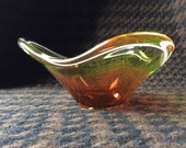 A Vintage genuine Scandinavian Art Glass seldom lively colored freeform Coquille Bowl master Artist Paul Kedelv for Flygsfors Sweden 1955s