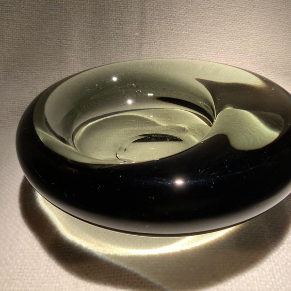 Vintage Scandinavian sculptural Asymmetric Space Age AKVA Art Glass Bowl by Per Lutken and Christer Holmgren for Holmegaard Denmark 1959