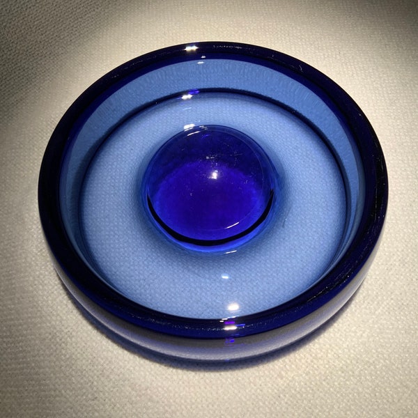 Vintage Scandinavian Art Glass the geometric egg Bowl at seldom Sapphire Blue a Genuine design by Per Lutken for Holmegaard  Denmark 1960s