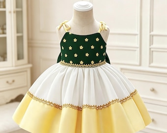 Color Clashing Satin Vintage Floral Print Sling Puffy Dress Lace Trim Birthday Princess Dress