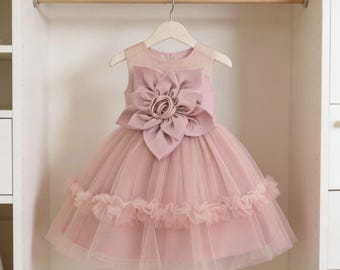 Baby Girl Three-Dimensional Large Flower Sleeveless Tulle Puffy First Birthday Party Princess Dress