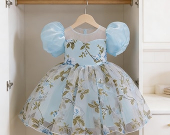 Baby Girl Puff Sleeve Fashion Print Puffy Beauty Princess Dress Birthday Party Dress