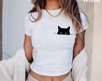 Cute Cat Baby Tee, Black Cat Shirt, Cat Peeking T Shirt, Cat Mom Gift, Funny Cat Baby Shirt, Cat Lover Clothing, Cozy Cat Outfit