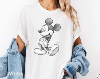 Disney Mickey Mouse Hand Drawn T-Shirt, Retro Disney World Trip Comfort Colors Shirt, Mickey Mouse Sketch Outfit, Mickey Pencil Sketch Tee