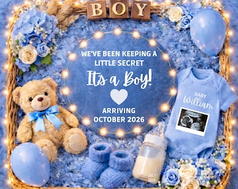 It's a Boy Pregnancy Announcement Template, Baby Boy Gender Reveal, Editable Little Brother Baby Announcement, Blue Baby Reveal Design 2026
