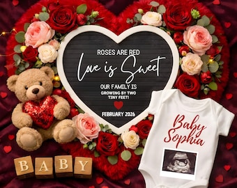 Valentine Pregnancy Announcement, February 2026 Baby Announcement, Baby Reveal with Ultrasound, Valentine's day pregnancy Digital Template