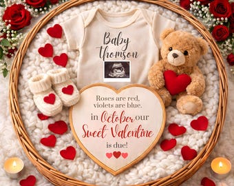Sweet Valentine Pregnancy Announcement Digital, Simple Roses February Baby Reveal Template, Gender Neutral Valentine's Day Baby Announcement