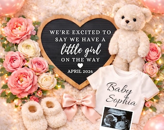 Little Sister Pregnancy Announcement, Baby Girl Elegant Pink Nursery Announcement, Baby Girl Reveal Flat Lay, Baby girl Pregnancy Templates