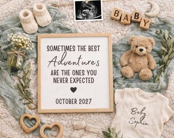 Modern Pregnancy Announcement | Neutral Baby Reveal Canva Template | Adventure Outdoor Baby Announces | Editable Digital Instant Download
