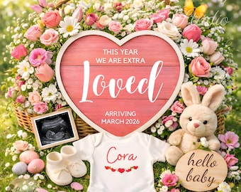 Spring Flower Pregnancy Announcement, Floral Baby Reveal Digital, March baby Announcement Sign, Gender neutral Pregnancy reveal Templates