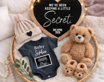 Pregnancy Announcement digital, Neutral Baby Reveal, Due Date Reveal, Editable Baby Announcement Canva Template, april 2026 instant Download
