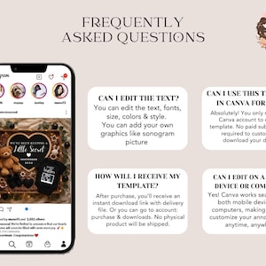 Pu&ograve; includere: Uno screenshot del telefono mostra un modello di annuncio di gravidanza con il testo "We've Been Keeping a Little Secret". L'immagine include un orsacchiotto, vestiti per bambini e il testo "Happy Mother's Day".