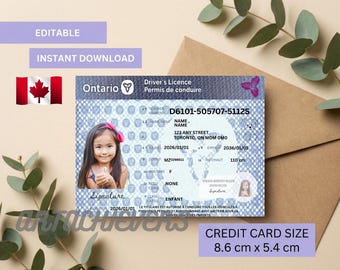 Pretend Play Ontario Driver License For Kids, Canada Driving Licence Template, Printable Toy Editable Digital Download