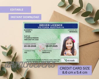 Pretend Play Australia Kids Driver License Template, Fake id Customizable Printable Edit Driver License Card, Victoria Drivers Licence Toy