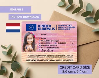 Nederlands rijbewijs voor kinderen, rijbewijssjabloon voor kinderen, afdrukbaar speelgoed bewerkbaar rijbewijs, blijven rijden