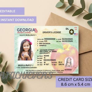 Pretend Play Usa Child Driver License, Georgia Driving Licence Template for kids, Printable Toy Editable Keep Driving, Passed Driving