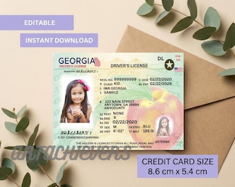 Pretend Play Usa Child Driver License, Georgia Driving Licence Template for kids, Printable Toy Editable Keep Driving, Passed Driving