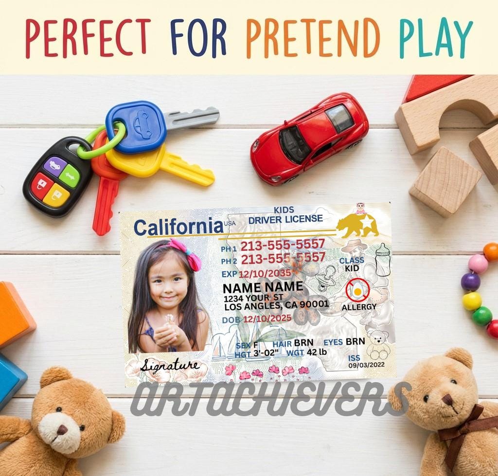Pretend Play Usa Kids Driver License, California Driving Licence ...