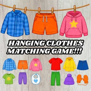 Hanging Clothes Activity | Matching Game | Preschool and Kindergarten | 24 Clothes + 12 Bonus Gift Items | PDF Download A4