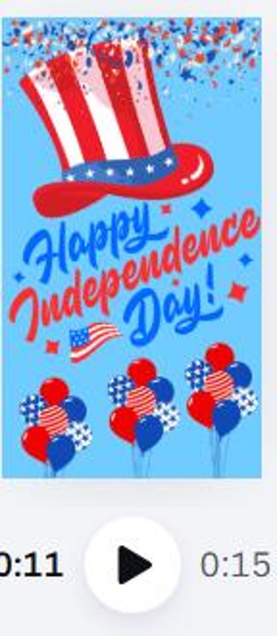 Animated Happy Independence Day Video | 4th of July Reel | Patriotic USA Greeting Card | Fireworks Sound | 15 Sec Digital Download