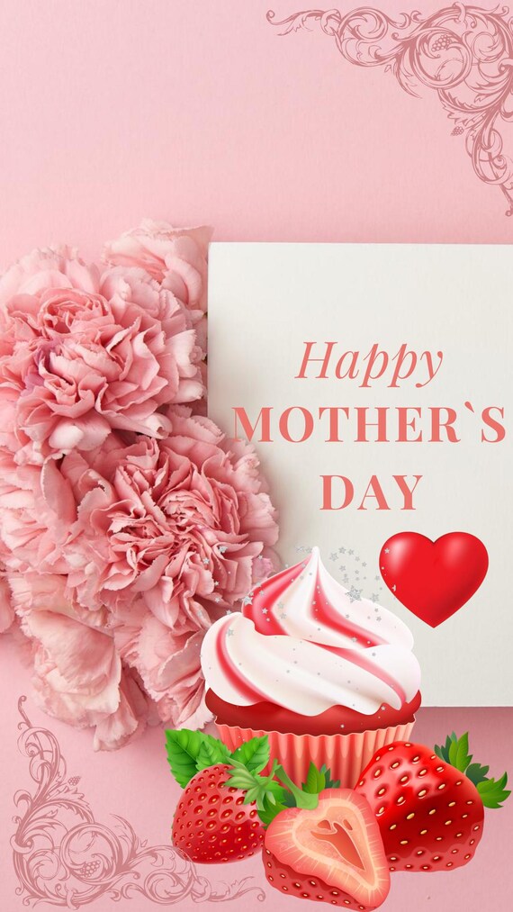 Happy Mother’s Day Video: Cute Floral Strawberry Cupcake Animation | Gift for Mom | Instagram Story & Reels | 15 Sec Video Download