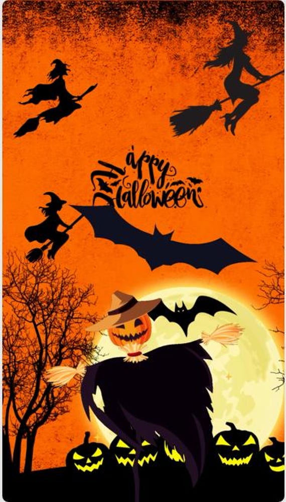 Halloween Animated Reel, Flying Witches & Pumpkin Scarecrow, Spooky Full Moon Video, 7.5 Sec MP4 Download