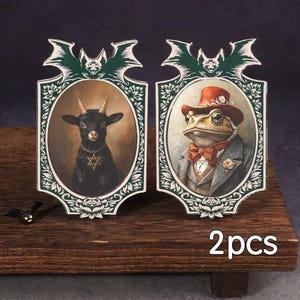 Imanes góticos ocultistas de cabras y ranas elegantes, decoración oscura y extravagante para el refrigerador (2 unidades)