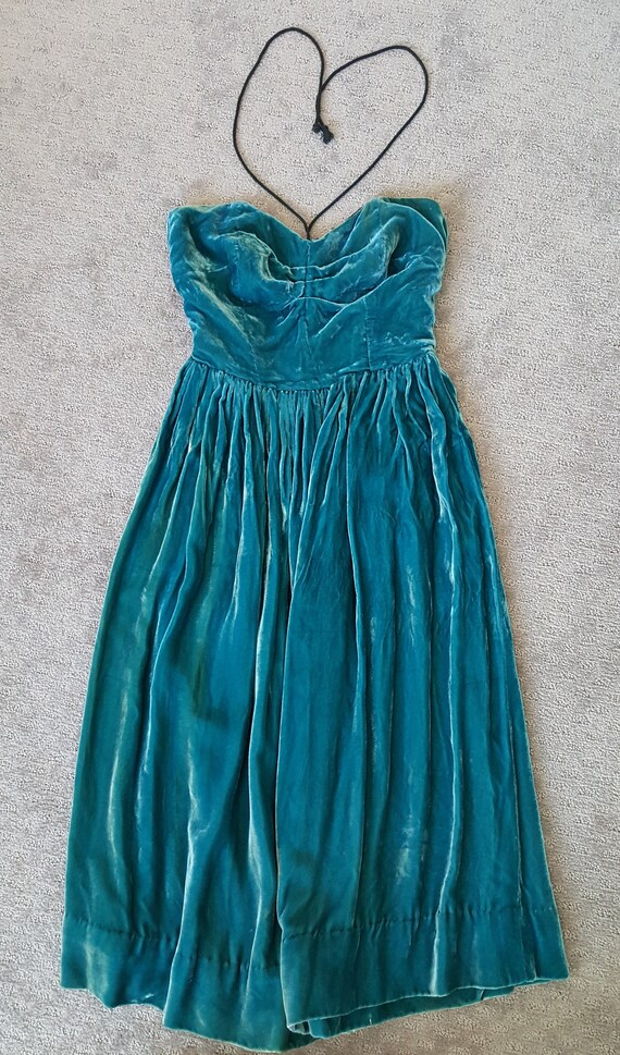 Vintage 1960s Blue Velvet Dress XS Gem