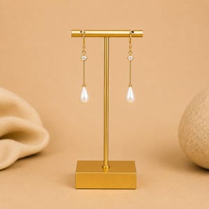Metal T Bar Earring Stand, Gold Drop Earring Holder Display, Minimalist Geometric Base Stud Storage, Modern Earring Bracket Tower Organizer