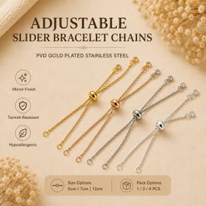 Verstellbare Armbandkette mit Schiebeverschluss, vergoldete Kette für die Schmuckherstellung, DIY-Armbandverbinder, Armbandzubehör, Material für individuelle Armbänder