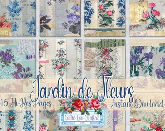 Vintage Floral Textiles: Jardin de Fleurs Digital Kit (15 Printable Pages)