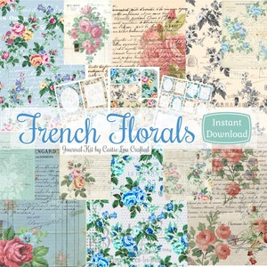 Kit de diario imprimible con flores francesas: rosas vintage, etiquetas y rótulos (descarga digital)