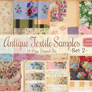Antique Textile Samples Set 2 Digital 18 Page Kit Printable Junk Journal Collection Vintage Fabric Pattern Design Art Instant Download